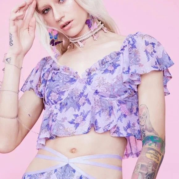 NWT Sugar Thrillz Flowy Dragon Print Top - Picture 1 of 7